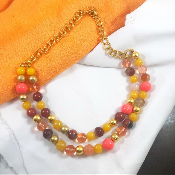 WENDY MINK Coral Gold Glass Bead Necklace - Picture 1 of 4